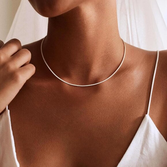 Women's 1.mm Sterling Silver Snake Chain Necklace - Stylish Minimalist Gift Idea - Picture 4 of 7